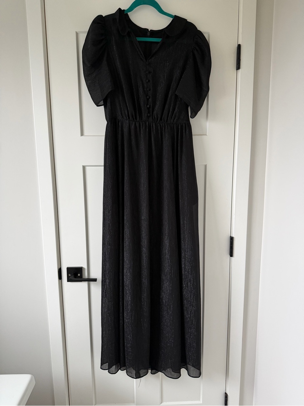 Gal Meets Glam Black Puff Sleeve Button-Front Maxi Dress Jolene